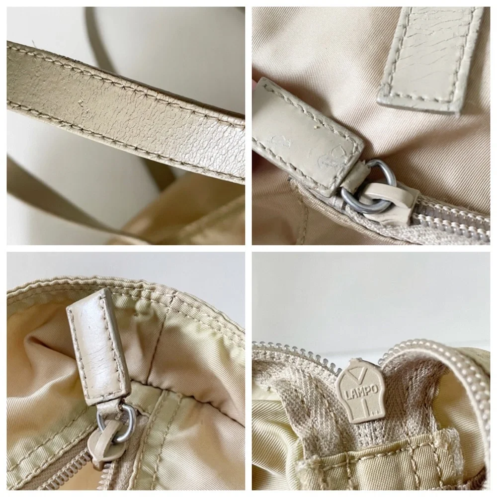 Prada tan Tessuto nylon and leather triangle logo shoulder tote bag